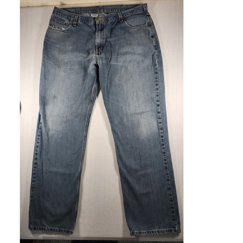 Carhartt Jeans Mens 40x34 Relaxed Fit Straight Leg Denim Workwear Trashed Stain